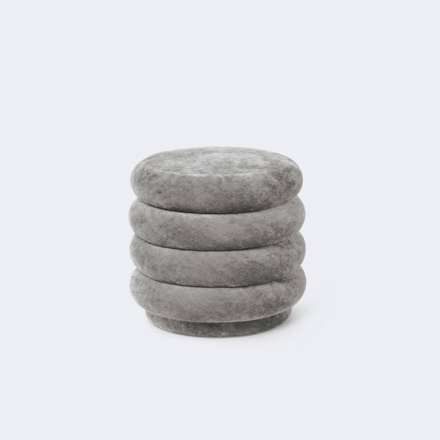 Ferm Living Pouf Round Faded Velvet Made To Order (10-12 Weeks) Concrete - KANSO#Color_Concrete