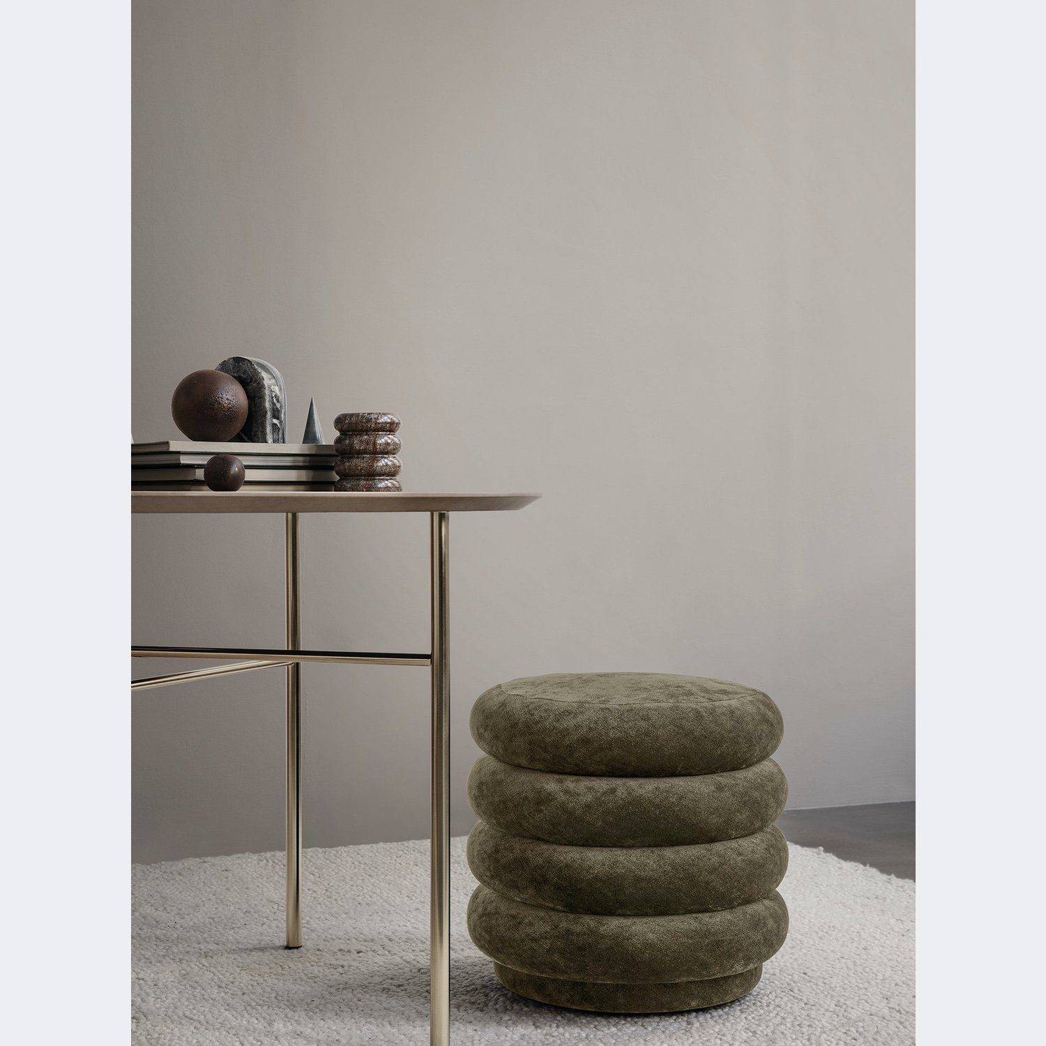 Ferm Living Pouf Round Faded Velvet Made To Order Forest - KANSO