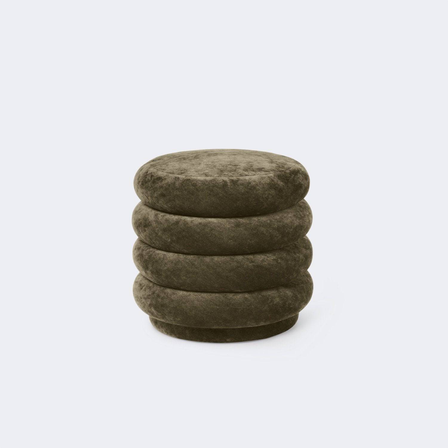 Ferm Living Pouf Round Faded Velvet Made To Order (10-12 Weeks) Forest - KANSO#Color_Forest