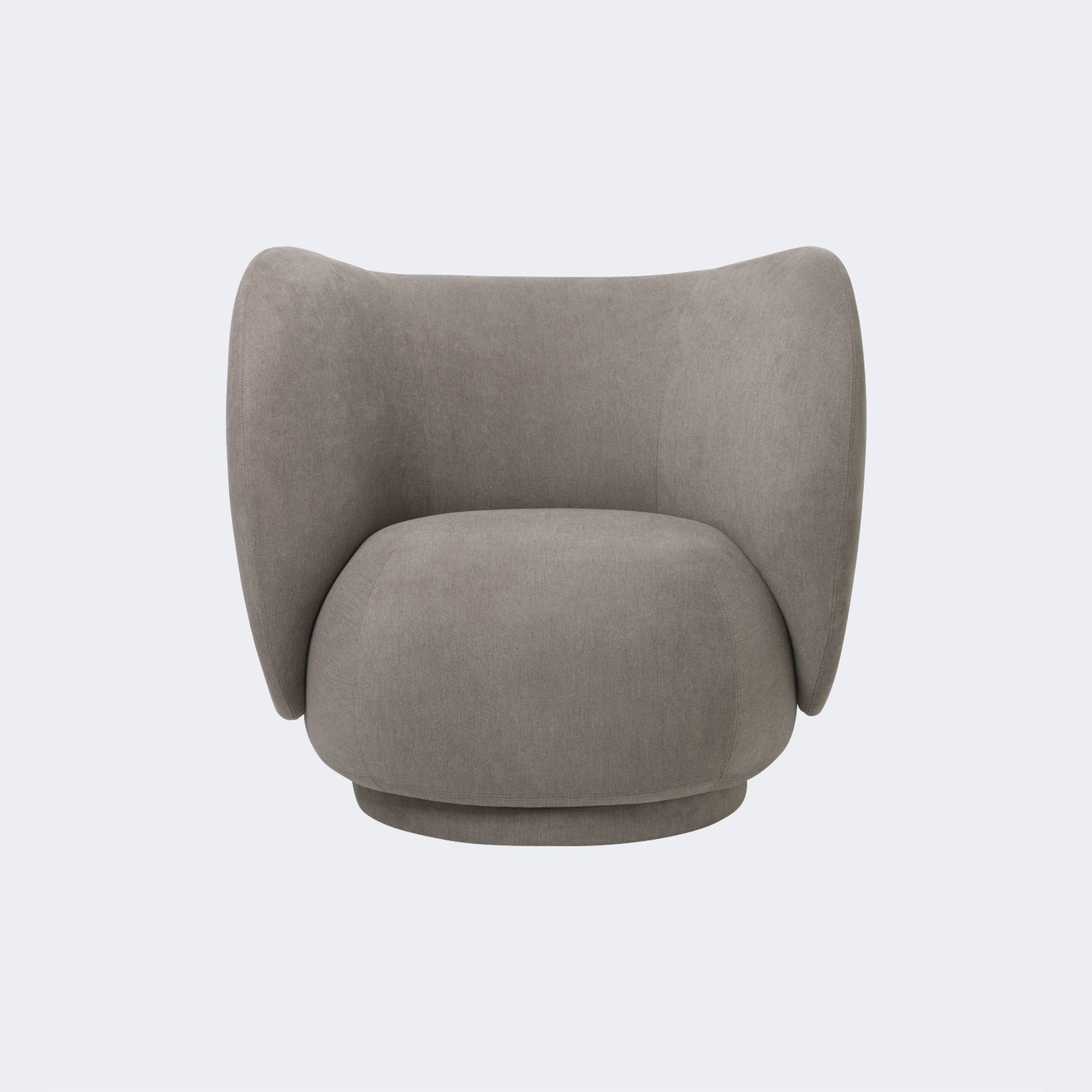 Ferm Living Rico Lounge Chair - Swivel Base Ready To Ship Brushed Warm Grey - KANSO#Fabric_Brushed Warm Grey