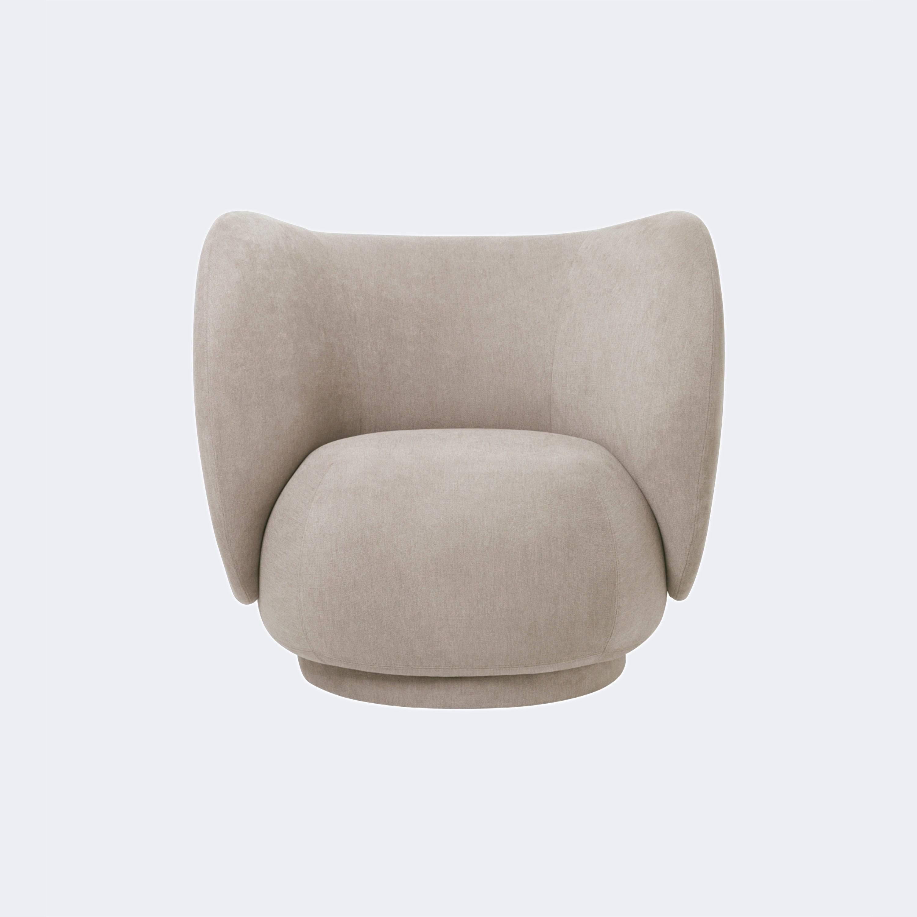 Ferm Living Rico Lounge Chair - Swivel Base Made To Order (18-20 Weeks) Brushed Sand - KANSO#Fabric_Brushed Sand