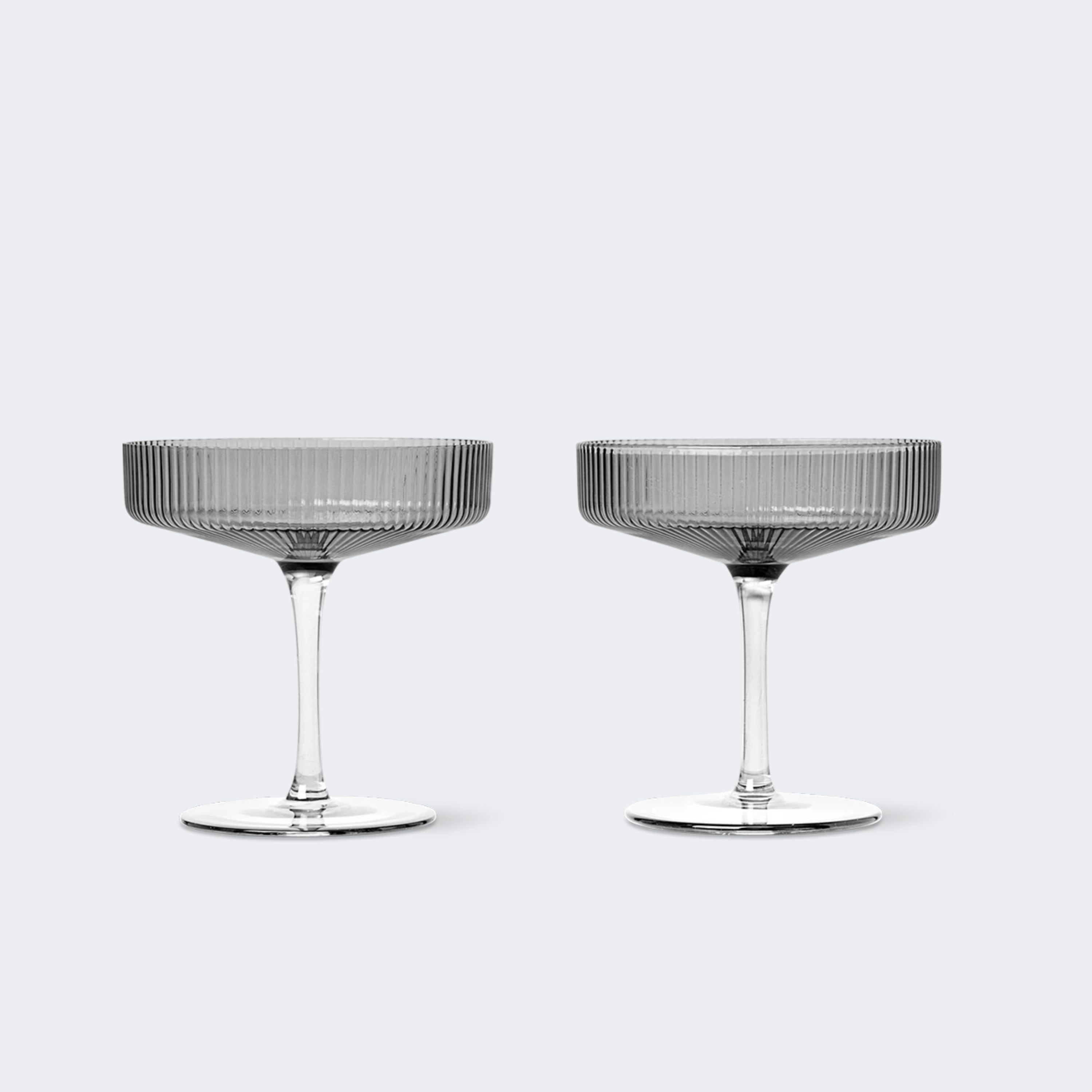 Ferm Living Ripple Champagne Saucers, Set of 2 Smoked Grey - KANSO #color_smoked grey