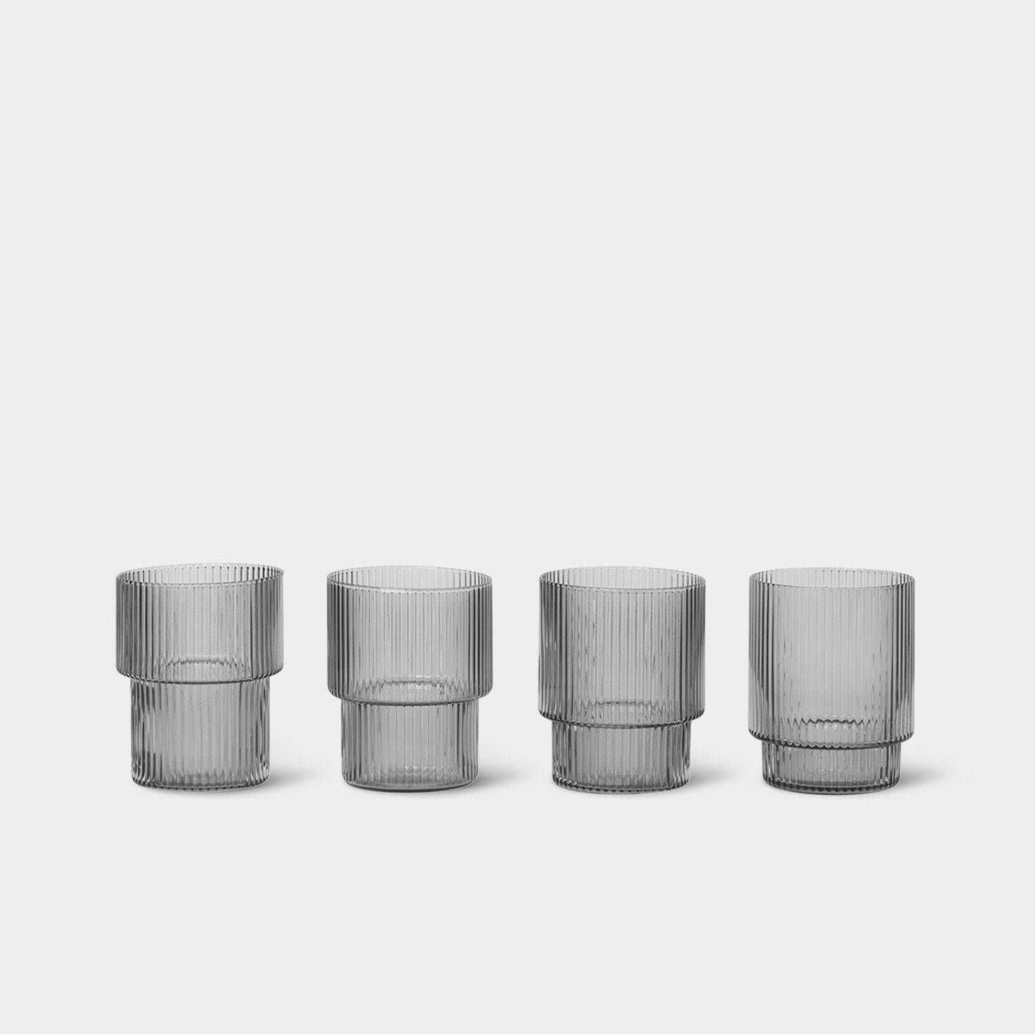 Ferm Living Ripple Glasses in Smoked Grey, Set of 4 - KANSO