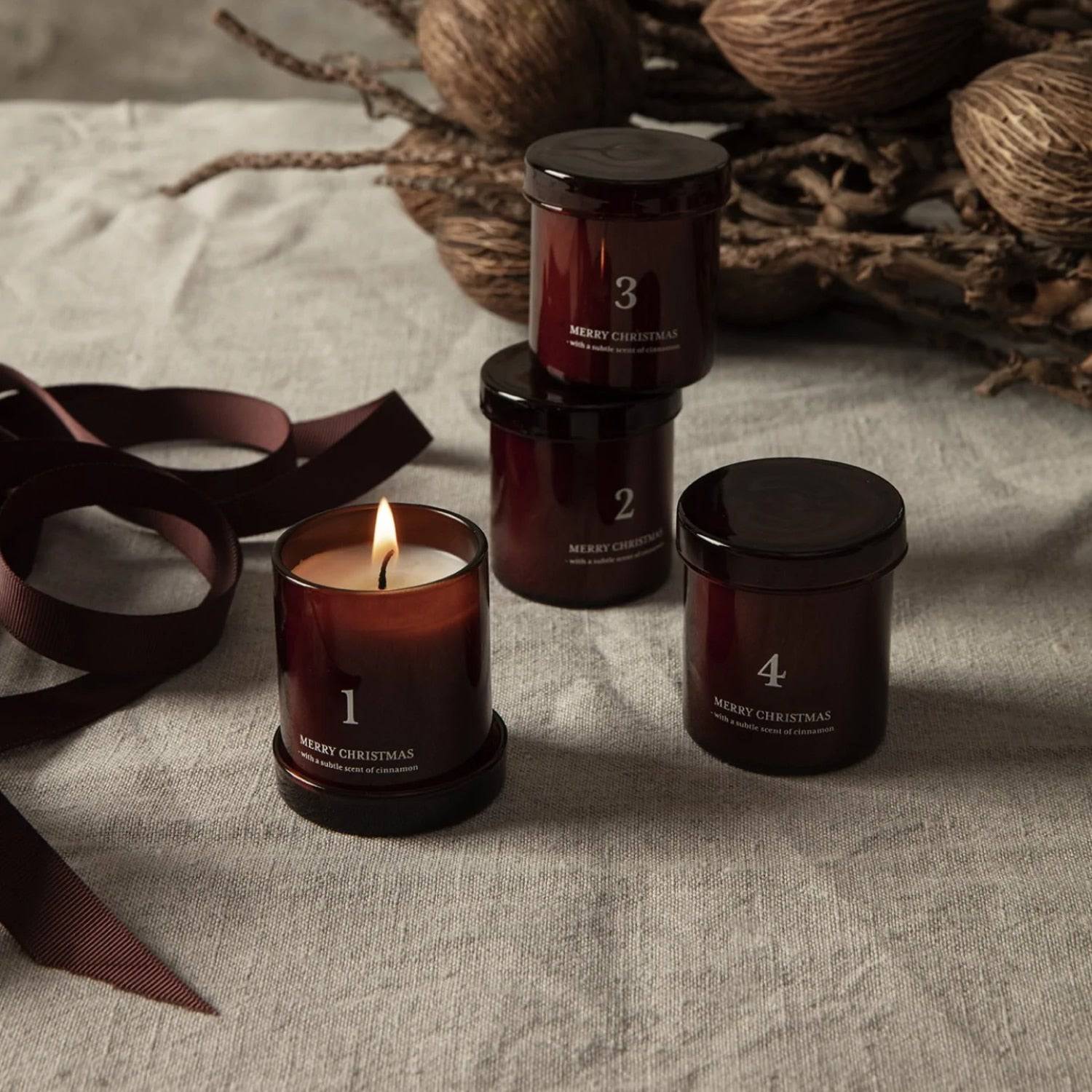 Ferm Living Scented Advent Candles - Set of 4 Red Brown - KANSO#Color_Red Brown